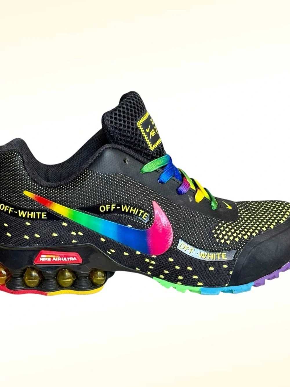 Nike Off-White Air Ultra Shox Custom Rainbow Sneakers, Size 7, ! NEW ! - Picture 2 of 13